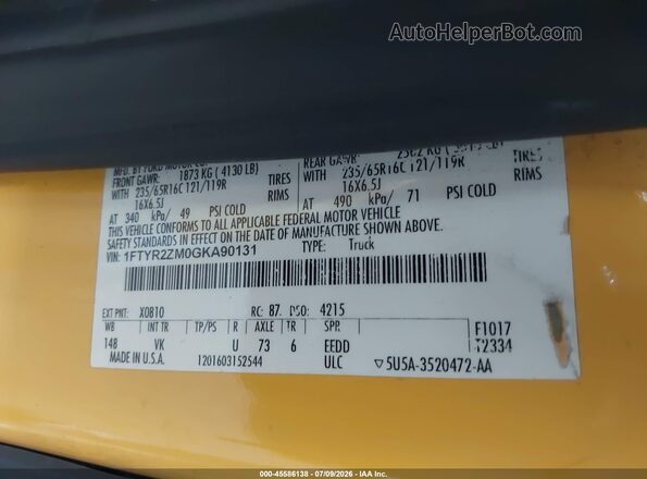 1FTYR2ZM0GKA90131 2016 FORD TRANSIT-250 Желтый Вид подкапотного пространства