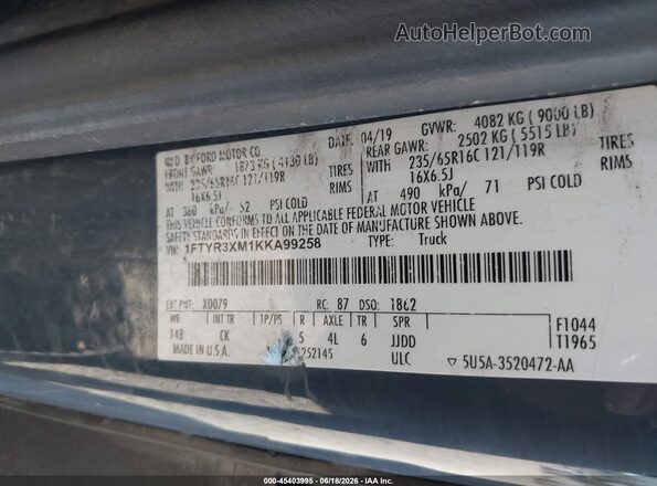 1FTYR3XM1KKA99258 2019 FORD TRANSIT-250 Blue Engine compartment view