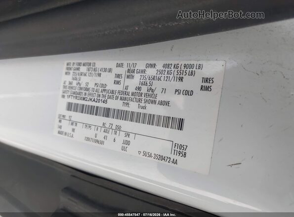 1FTYR3XM2JKA20145 2018 FORD TRANSIT-250 White Вид підкапотного простору