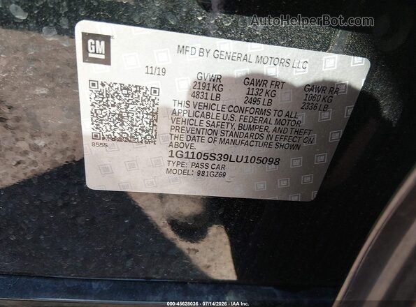 1G1105S39LU105098 2020 CHEVROLET IMPALA Black Շարժիչի բաժամունքի տեսք