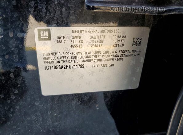 1G1105SA2HU211799 2017 CHEVROLET IMPALA Black VIN კოდის სტიკერის ხედი