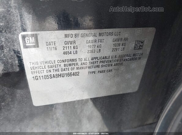 1G1105SA8HU166402 2017 CHEVROLET IMPALA Black Engine compartment view