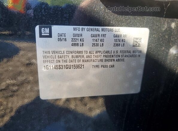 1G1145S31GU159621 2016 CHEVROLET IMPALA Black Engine compartment view