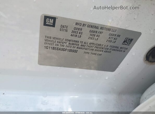 1G11B5SA0GF105932 2016 CHEVROLET MALIBU White Вид підкапотного простору
