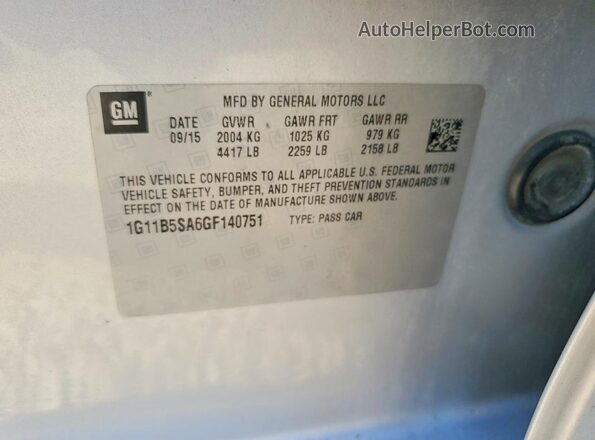1G11B5SA6GF140751 2016 CHEVROLET MALIBU Silver Vista del compartimento del motor