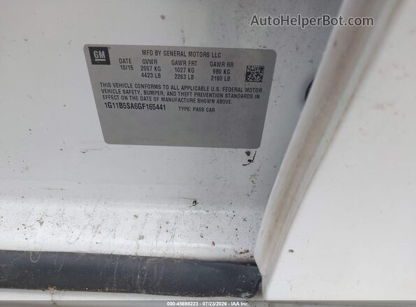 1G11B5SA6GF165441 2016 CHEVROLET MALIBU White Vista del compartimento del motor