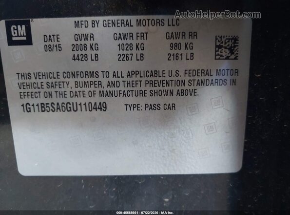 1G11B5SA6GU110449 2016 CHEVROLET MALIBU Gray Engine compartment view