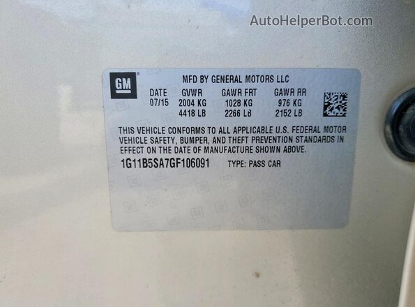 1G11B5SA7GF106091 2016 CHEVROLET MALIBU Silver Widok komory silnika