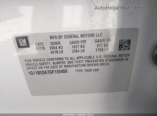 1G11B5SA7GF109458 2016 CHEVROLET MALIBU Silver Vista del compartimento del motor