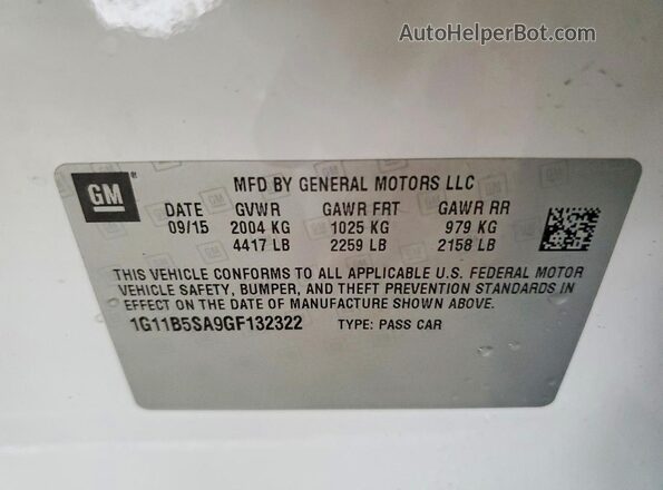 1G11B5SA9GF132322 2016 CHEVROLET MALIBU White Engine compartment view