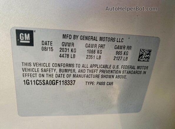 1G11C5SA0GF118337 2016 CHEVROLET MALIBU Beige Engine compartment view