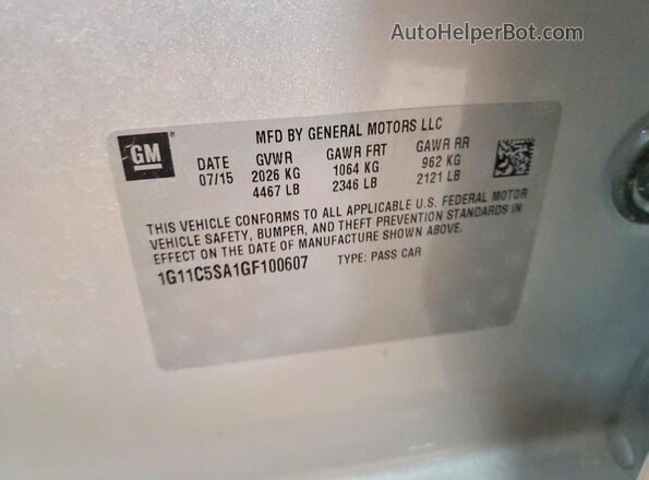 1G11C5SA1GF100607 2016 CHEVROLET MALIBU Silver Вид підкапотного простору