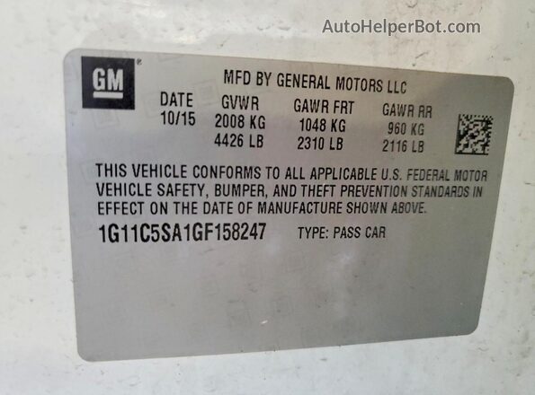 1G11C5SA1GF158247 2016 CHEVROLET MALIBU White Вид підкапотного простору