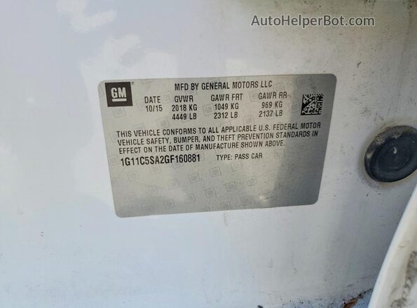 1G11C5SA2GF160881 2016 CHEVROLET MALIBU Белый Вид наклейки с VIN-кодом