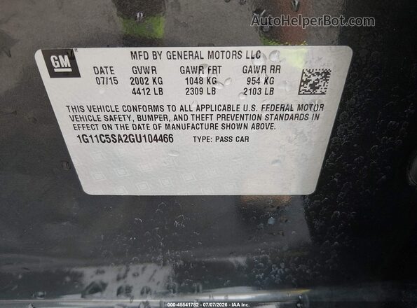 1G11C5SA2GU104466 2016 CHEVROLET MALIBU Gray Engine compartment view