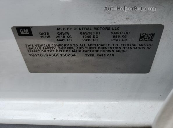 1G11C5SA3GF158234 2016 CHEVROLET MALIBU White Widok naklejki z numerem VIN
