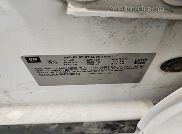 1G11C5SA6GF160513 2016 CHEVROLET MALIBU Белый Вид подкапотного пространства