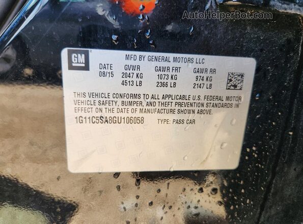 1G11C5SA8GU106058 2016 CHEVROLET MALIBU Black Widok komory silnika