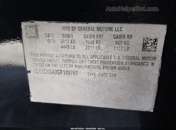 1G11C5SA9GF149781 2016 CHEVROLET MALIBU Black Engine compartment view