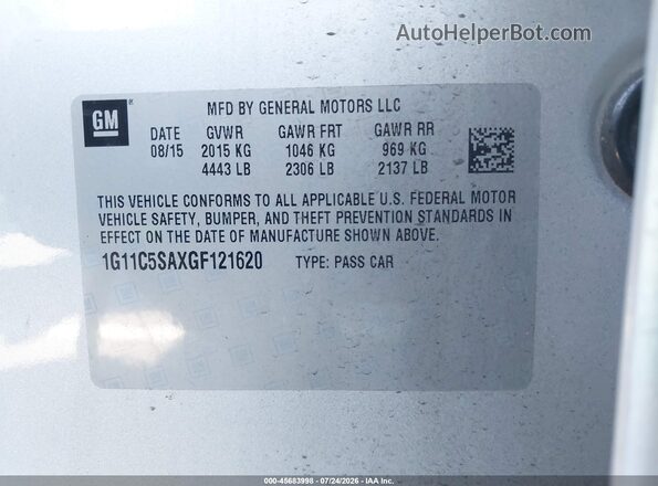 1G11C5SAXGF121620 2016 CHEVROLET MALIBU Silver Engine compartment view