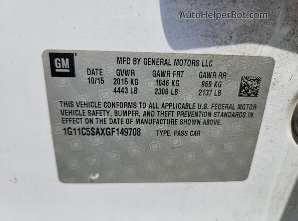 1G11C5SAXGF149708 2016 CHEVROLET MALIBU White Widok komory silnika