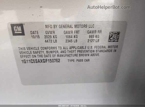 1G11C5SAXGF150762 2016 CHEVROLET MALIBU Silver Widok komory silnika