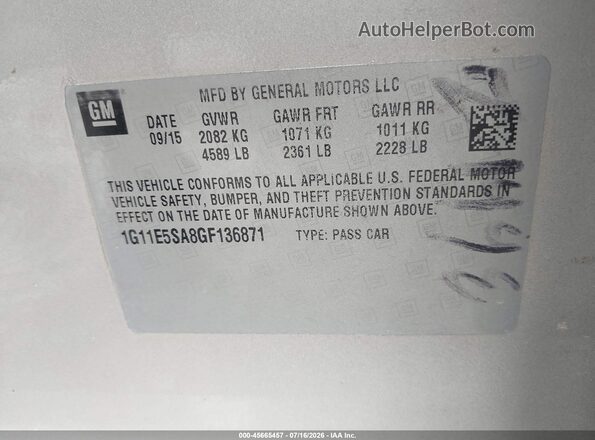 1G11E5SA8GF136871 2016 CHEVROLET MALIBU Tan Widok komory silnika
