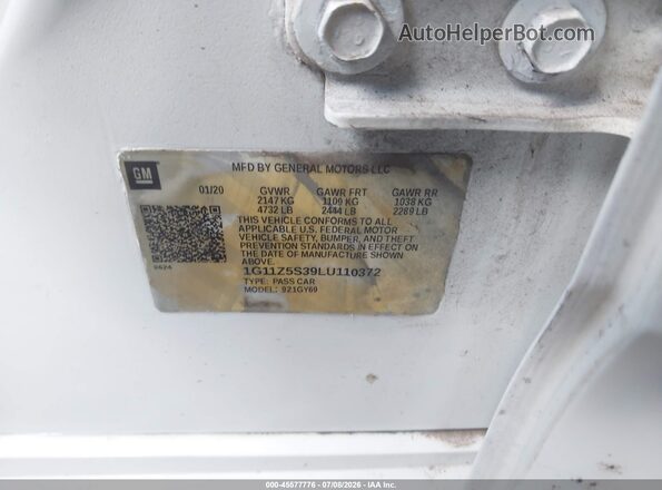 1G11Z5S39LU110372 2020 CHEVROLET IMPALA White Вид підкапотного простору