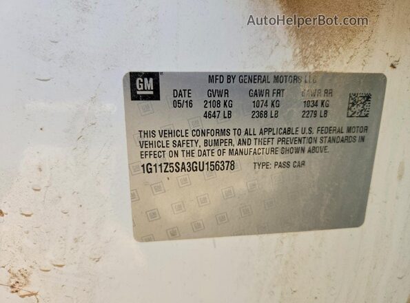 1G11Z5SA3GU156378 2016 CHEVROLET IMPALA White ძრავის განყოფილების ხედი