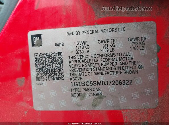 1G1BC5SM0J7206322 2018 CHEVROLET CRUZE Red Շարժիչի բաժամունքի տեսք