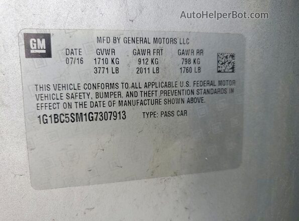 1G1BC5SM1G7307913 2016 CHEVROLET CRUZE Silver VIN կոդի պիտակի տեսք