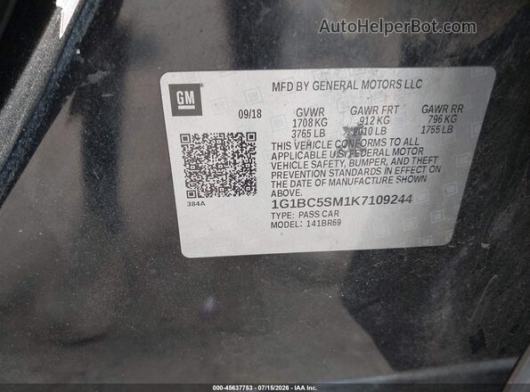 1G1BC5SM1K7109244 2019 CHEVROLET CRUZE Черный Вид подкапотного пространства