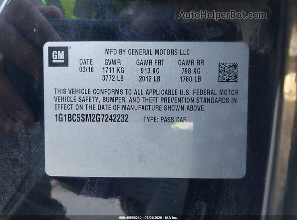 1G1BC5SM2G7242232 2016 CHEVROLET CRUZE Black Vista del compartimento del motor