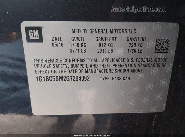 1G1BC5SM2G7284092 2016 CHEVROLET CRUZE Dark Blue Widok komory silnika