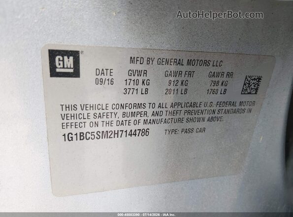1G1BC5SM2H7144786 2017 CHEVROLET CRUZE Blue Widok komory silnika