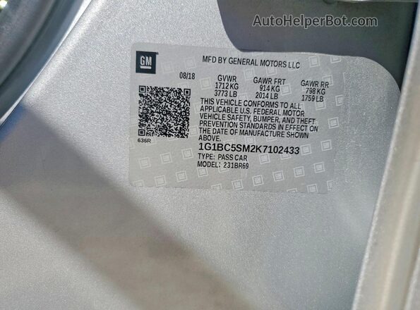 1G1BC5SM2K7102433 2019 CHEVROLET CRUZE Silver Вид наклейки з VIN-кодом