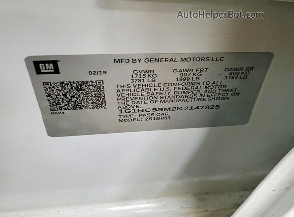 1G1BC5SM2K7147825 2019 CHEVROLET CRUZE Белый Вид подкапотного пространства