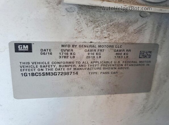 1G1BC5SM3G7298714 2016 CHEVROLET CRUZE White Շարժիչի բաժամունքի տեսք