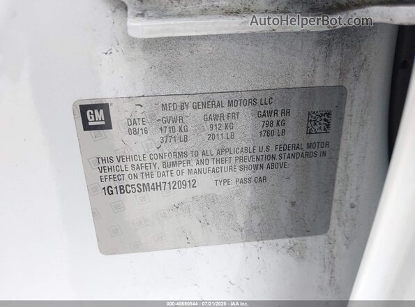 1G1BC5SM4H7120912 2017 CHEVROLET CRUZE White Շարժիչի բաժամունքի տեսք