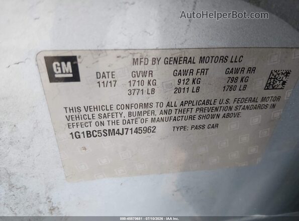 1G1BC5SM4J7145962 2018 CHEVROLET CRUZE Blue Vista del compartimento del motor