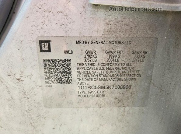 1G1BC5SM5K7108906 2019 CHEVROLET CRUZE Silver Vista del compartimento del motor