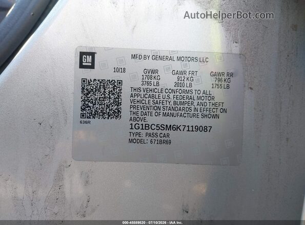 1G1BC5SM6K7119087 2019 CHEVROLET CRUZE Silver Engine compartment view