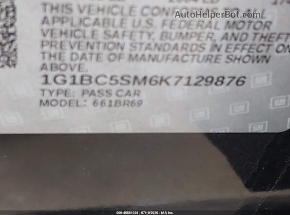 1G1BC5SM6K7129876 2019 CHEVROLET CRUZE Black Widok komory silnika