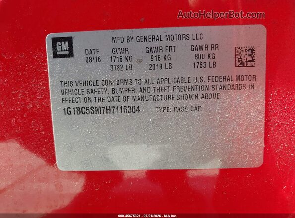 1G1BC5SM7H7116384 2017 CHEVROLET CRUZE Red Вид підкапотного простору