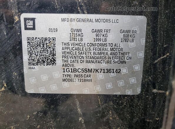 1G1BC5SM7K7136142 2019 CHEVROLET CRUZE Black VIN կոդի պիտակի տեսք