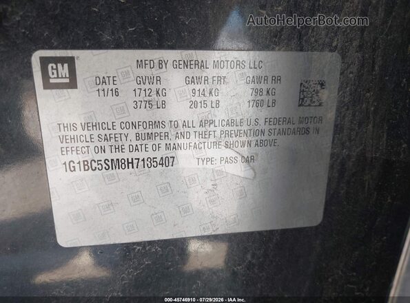 1G1BC5SM8H7185407 2017 CHEVROLET CRUZE Black ძრავის განყოფილების ხედი