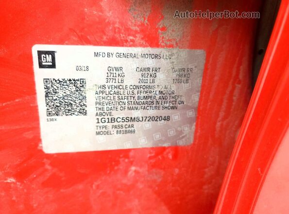 1G1BC5SM8J7202048 2018 CHEVROLET CRUZE Red Շարժիչի բաժամունքի տեսք