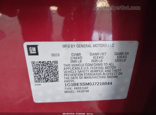 1G1BE5SM0J7218044 2018 CHEVROLET CRUZE Red Engine compartment view