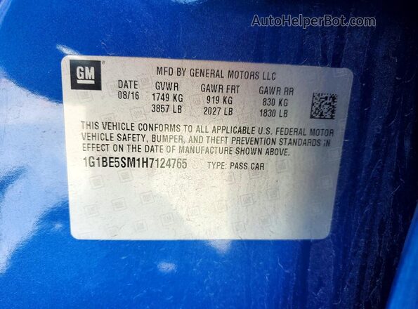 1G1BE5SM1H7124765 2017 CHEVROLET CRUZE Blue Widok komory silnika