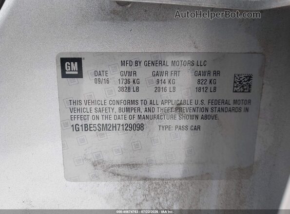 1G1BE5SM2H7129098 2017 CHEVROLET CRUZE Silver Вид підкапотного простору